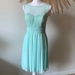 Mint Dress with Mesh Neckline and Staps